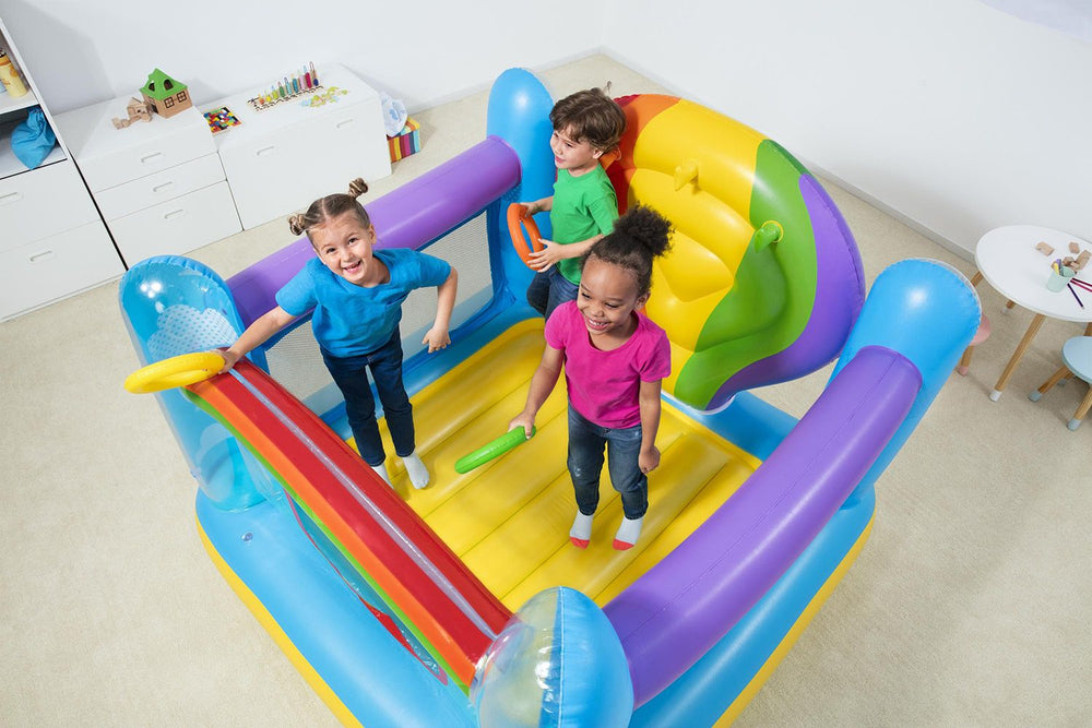 BESTWAY 1.75M X 1.73M X 1.37M JUMPIN' BALLOON BOUNCER (Contents:1 bouncer,3 inflatable ring,repair patch,4 foot pins) Age 3+