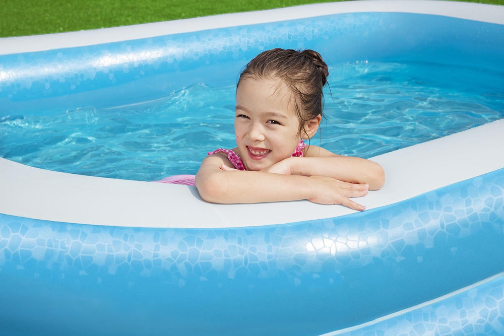 BESTWAY 2.62M X 1.75M X 51CM BLUE RECTANGULAR POOL (Contents:One pool, heavy-duty repair patch) Age 6+
