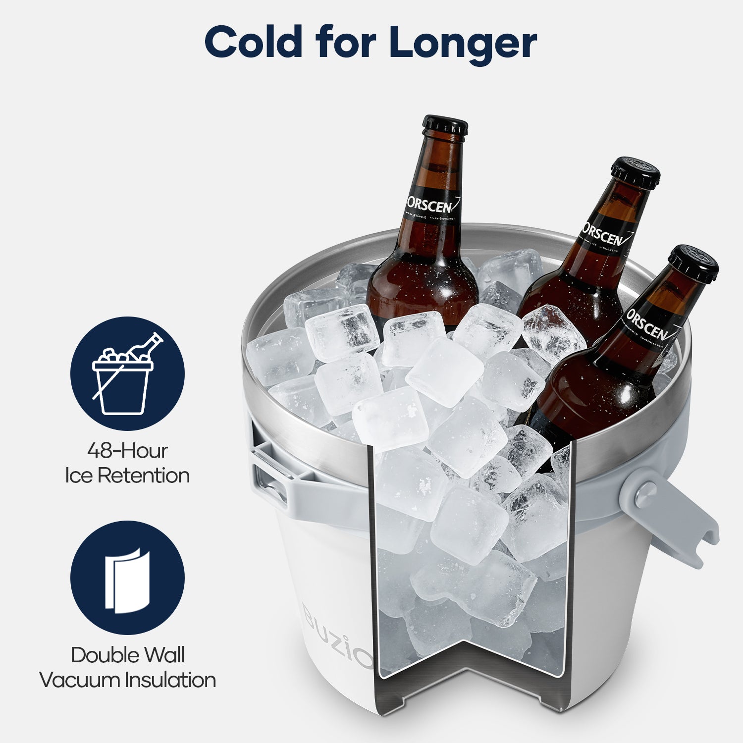 Buzio Insulated Ice Bucket 7L with Lid Scoop Tongs and 2 Cups - White