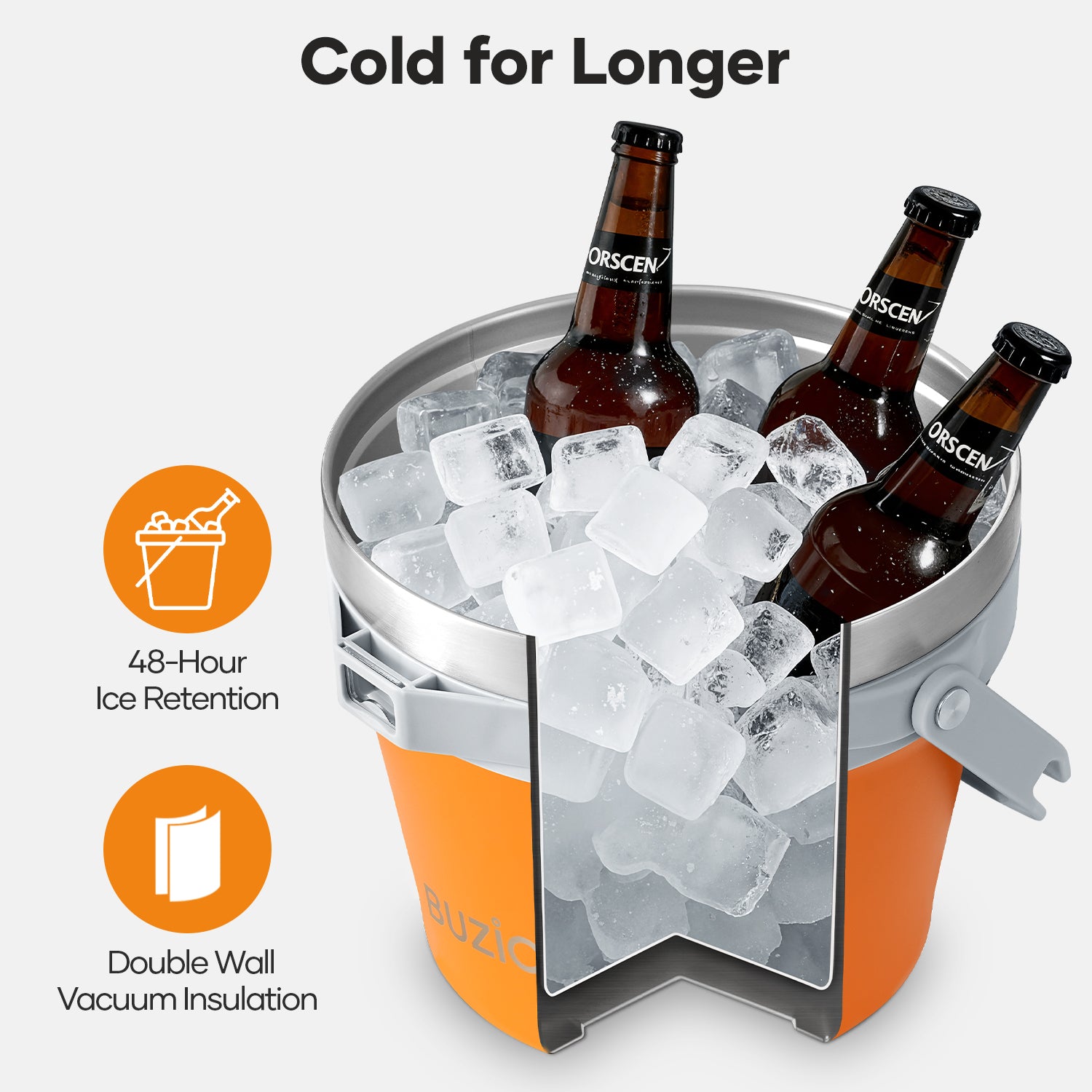 Buzio Insulated Ice Bucket 7L with Lid Scoop Tongs and 2 Cups - Orange