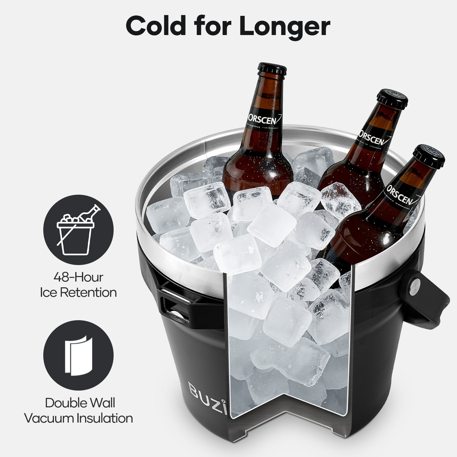 Buzio Insulated Ice Bucket 7L with Lid Scoop Tongs and 2 Cups - Black