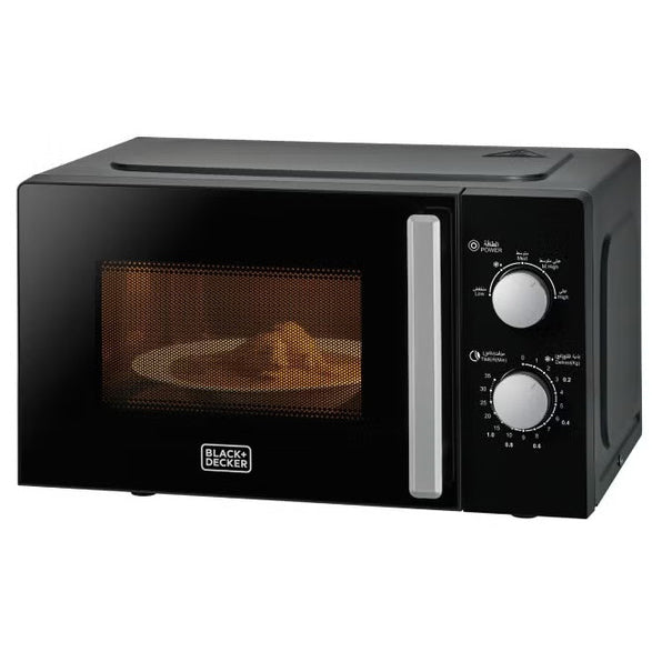 Black & Decker Microwave Oven, 20L, 700W, 5 Power Levels, Defrost Function, 35-Min Timer, 255mm Glass Turntable for Even Cooking, Easy-Clean Cavity, Stylish Chrome Knobs – Black  - MZ2005P-B5