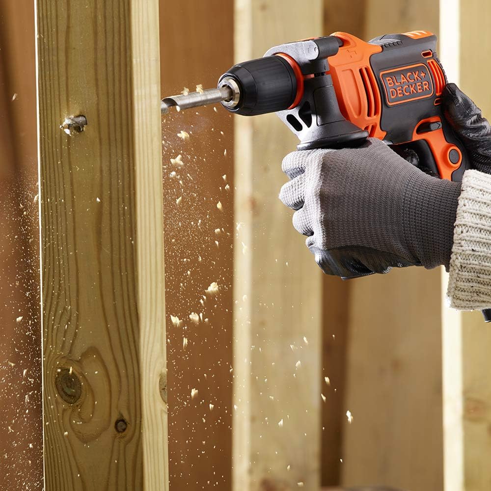 Black & Decker 710W 47,600BPM Single Gear Hammer Drill with 4 Bits in Kitbox for Metal & Masonry Drilling, Orange/Black