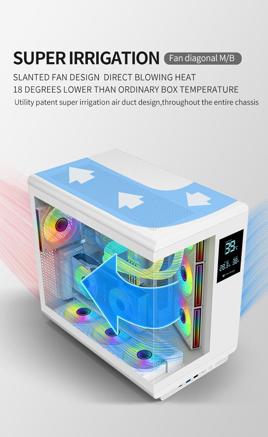 ACER U600 ATX PC Case, Full Tower Gaming Computer Case with Tempered Glass Side Panel, 7 RGB Fans & Remote Control, Temperature Display, SPCC Steel Frame, 3 USB Ports, White Mid Tower Case