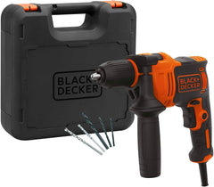 Black & Decker 710W 47,600BPM Single Gear Hammer Drill with 4 Bits in Kitbox for Metal & Masonry Drilling, Orange/Black