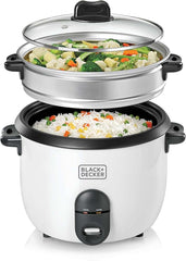 Black & Decker Rice Cooker, 700W Power, 1.8L, Removable Non-Stick Bowl & Steaming Tray with Water Level Indicator, Glass Lid & Cool Touch for Healthy Meals