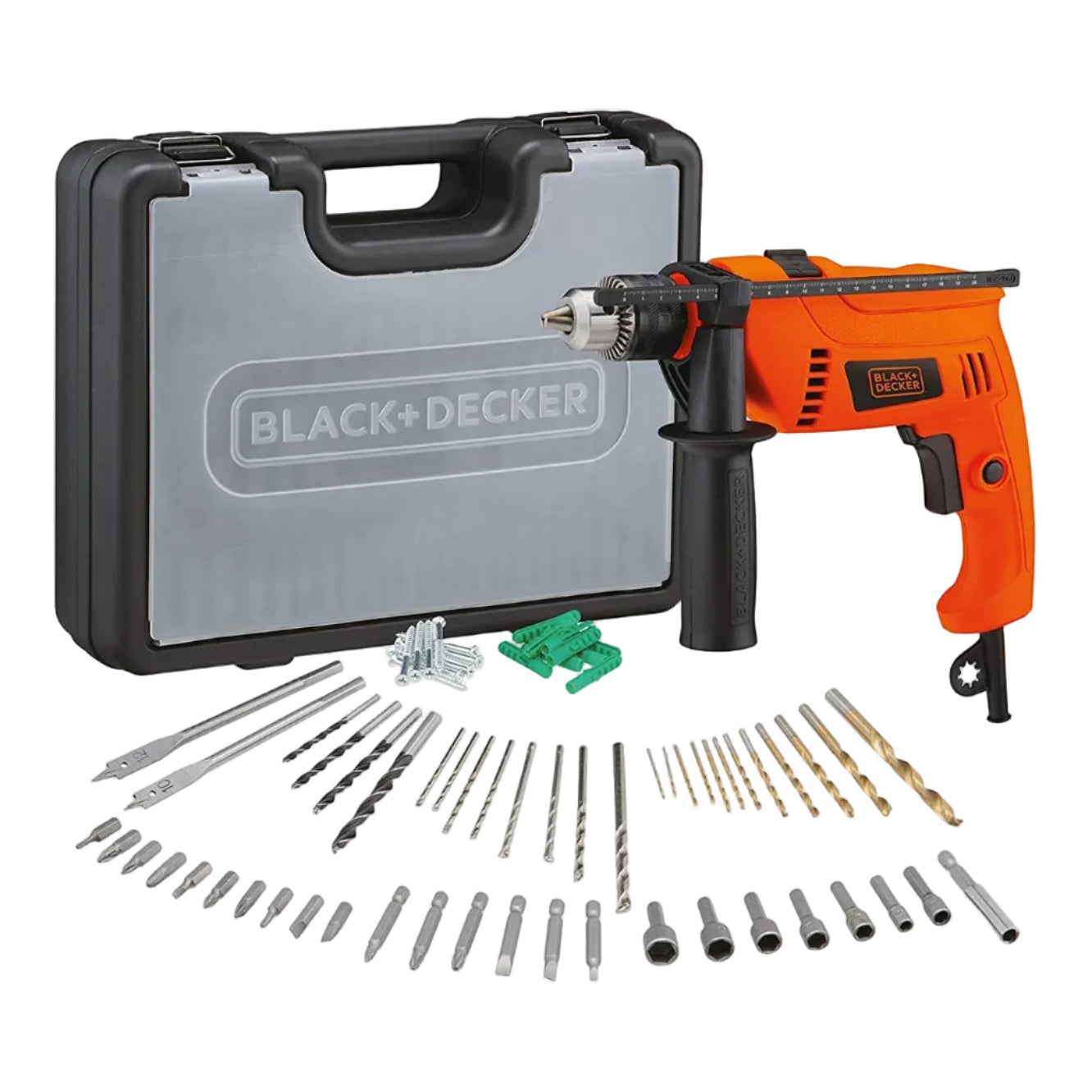 B+D Hammer Drill 13mm 650W + 50pc Accessories + Kitbox