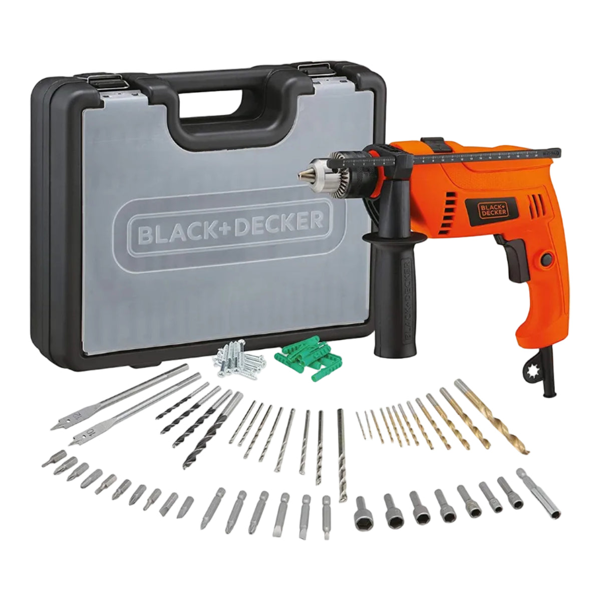 B+D Hammer Drill 13mm 650W + 50pc Accessories + Kitbox