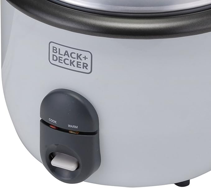 Black & Decker Rice Cooker, 700W Power, 1.8L, Removable Non-Stick Bowl & Steaming Tray with Water Level Indicator, Glass Lid & Cool Touch for Healthy Meals