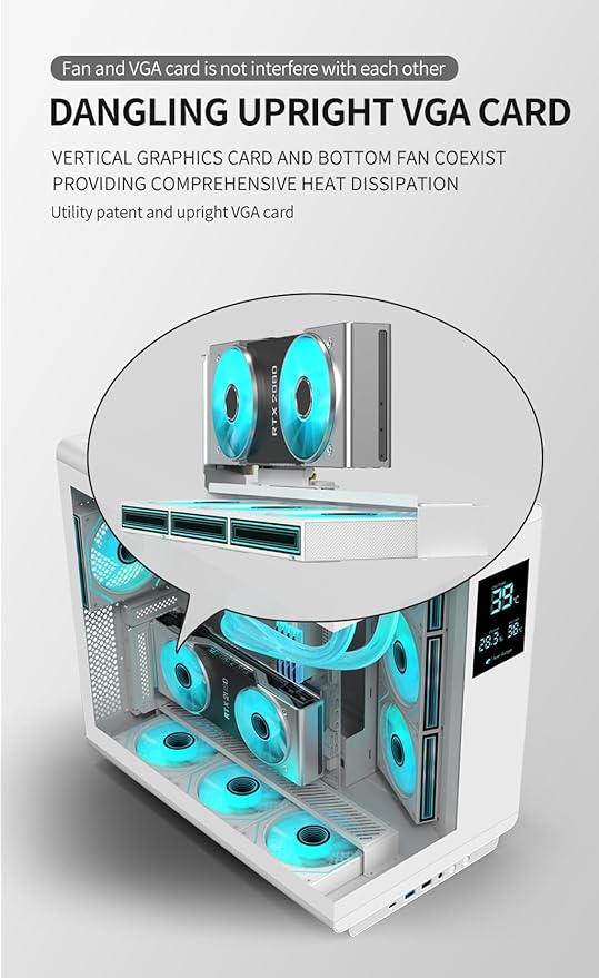 ACER U600 ATX PC Case, Full Tower Gaming Computer Case with Tempered Glass Side Panel, 7 RGB Fans & Remote Control, Temperature Display, SPCC Steel Frame, 3 USB Ports, White Mid Tower Case