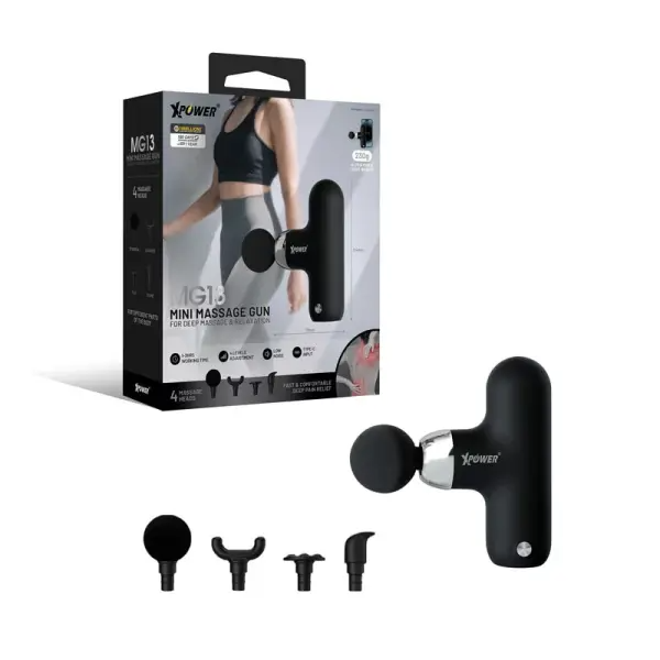 XPower MG13 Mini Massage Gun With 4 Massage Head- Black