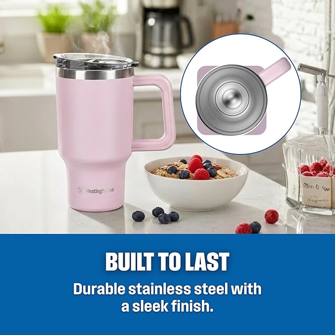 Westing House 32oz Double-Wall Stainless Steel Insulated Tumbler | BPA-Free Reusable Cup for Coffee, Water, Iced Tea & More | 6 hrs Hot & 9 hrs Cold | Ideal for Indoor & Outdoor Use | Pink