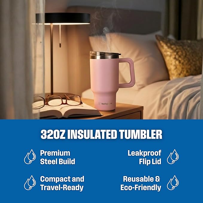Westing House 32oz Double-Wall Stainless Steel Insulated Tumbler | BPA-Free Reusable Cup for Coffee, Water, Iced Tea & More | 6 hrs Hot & 9 hrs Cold | Ideal for Indoor & Outdoor Use | Pink