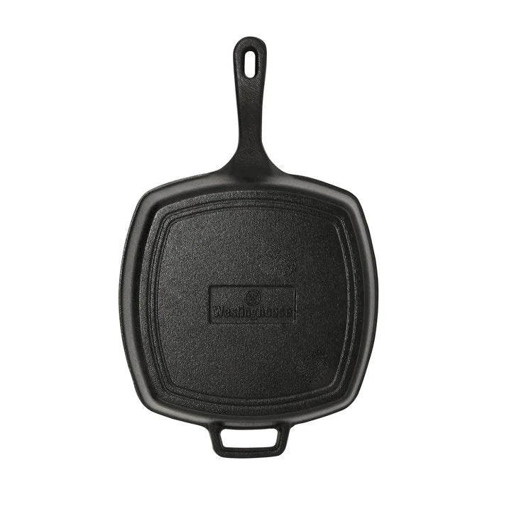 Westinghouse 28 cm Pre-Seasoned Cast Iron Square Grill Pan – Black