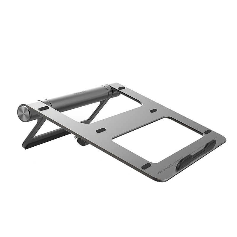 Promate Aluminum Laptop Stand with USB-C™ Hub, 9-in-1 Detachable USB-C™ Desk Hub Stand with 100W USB-C™ Power Delivery,Silver