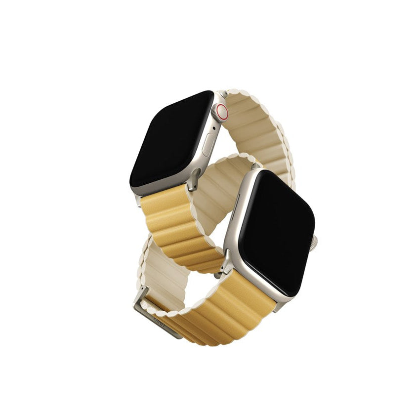 سوار ساعة أبل الذكية المغناطيسي القابل للعكس UNIQ REVIX إصدار بريميوم 41/40/38 مم - كناري (أصفر كناري/عاجي) - نهاية الإنتاج