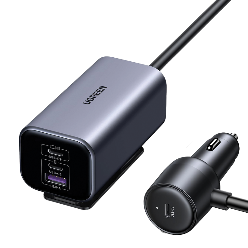 UGREEN 150W 4-Port GaN Fast Car Charger  (Space Grey)