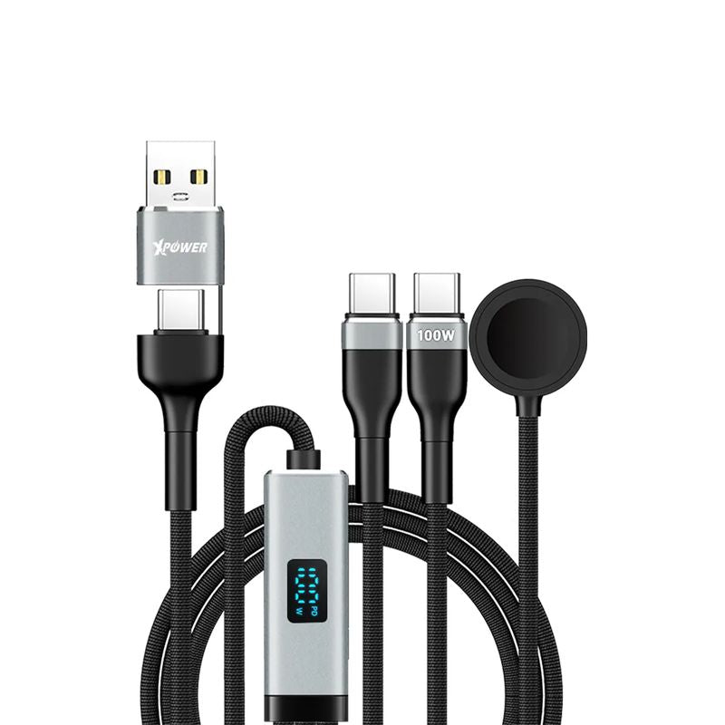 XPower Combo Watch CW1 6-in-1 digital display 2 to 3 100W Aluminum alloy charging cable (1.2M) Black-4895246613833