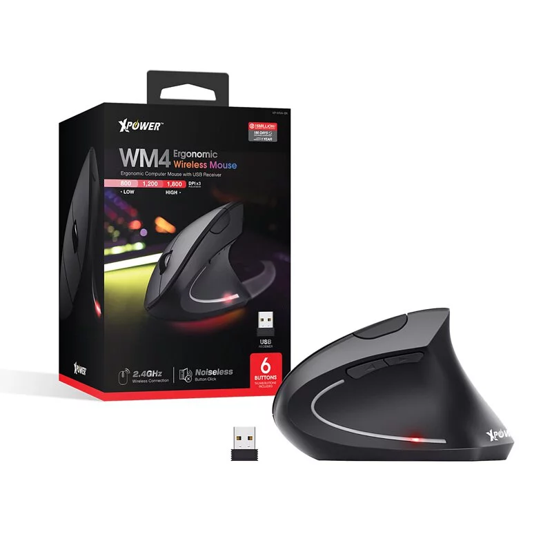 XPower WM4 Ergonomic Wireless Vertical Mouse 1800 DPI- Black-4895246602516