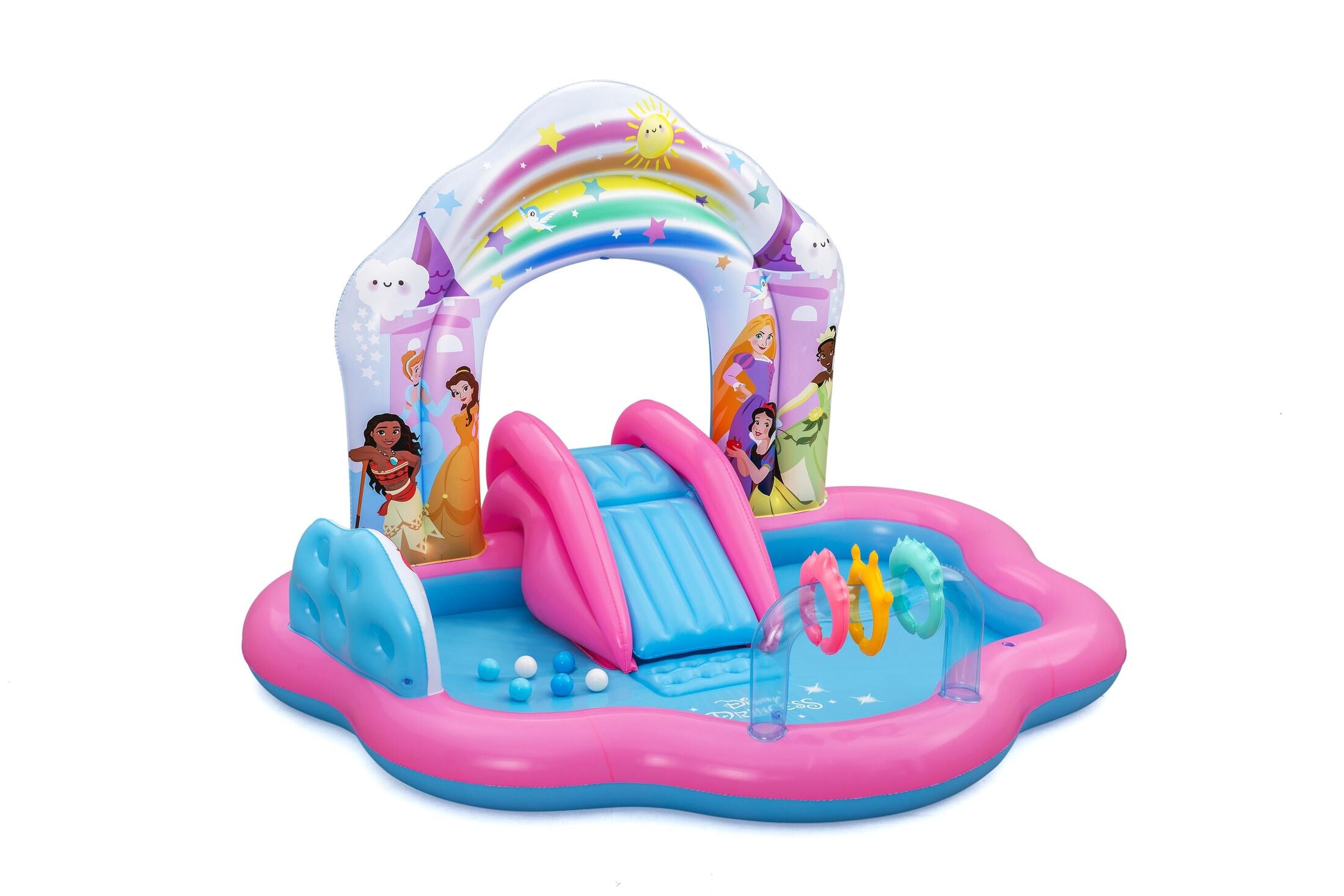 Bestway 2.21m x 1.93m x 1.40m Disney Princess Enchanted Palace Play Center (1 pool, 3 crowns, 6 play balls, repair patch) Age 2+