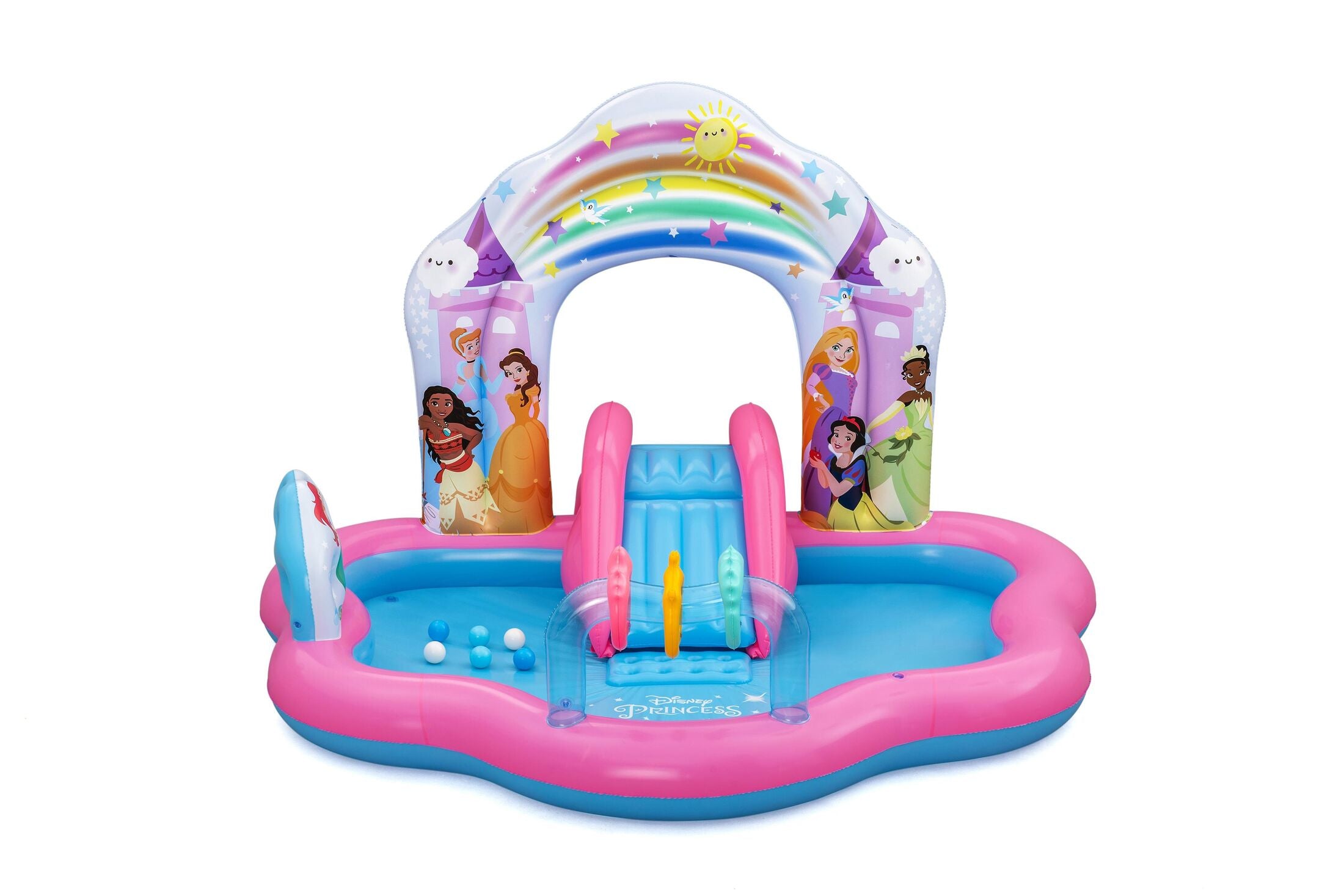 Bestway 2.21m x 1.93m x 1.40m Disney Princess Enchanted Palace Play Center (1 pool, 3 crowns, 6 play balls, repair patch) Age 2+