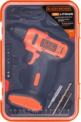 B+D 12V Cordless Drill Driver With 13 Pieces Bits In Kitbox and 5m Tape Measure, 1.5Ah 900 Rpm