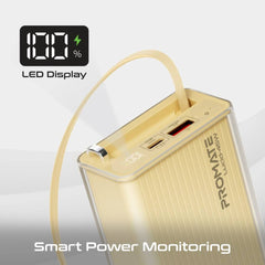 PROMATE  Power through your day with this 20,000mAh power bank featuring 45W fast charging,Gold