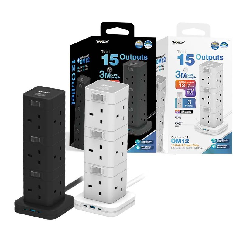 XPower Optimus 12 OM12 15-output switch power strip 12 Outlet PD3.0 Output (3M) White-4895246613314