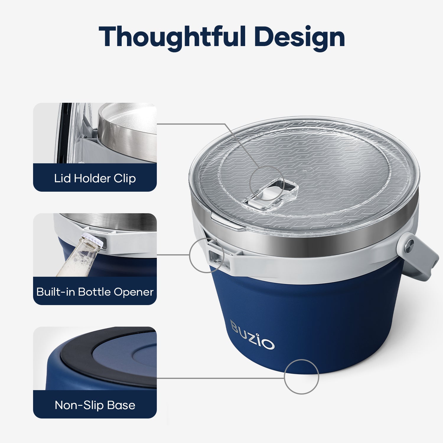 Buzio Insulated Ice Bucket 7L with Lid Scoop Tongs and 2 Cups - Blue