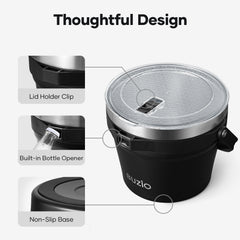 Buzio Insulated Ice Bucket 7L with Lid Scoop Tongs and 2 Cups - Black