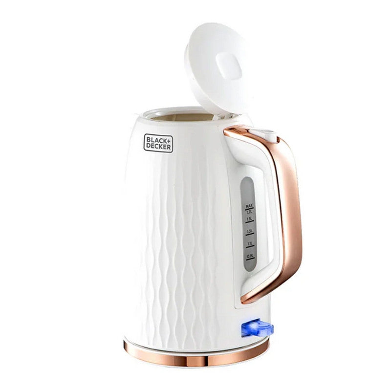 Black & Decker Premium Plastic Kettle 1.7L 2200W with Wave pattern texture with rose gold trim