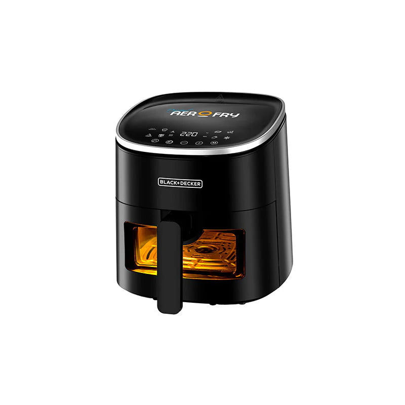 BLACK+DECKER Aerofry Digital Air Fryer, 1300W, 4.2 litres Capacity, Rapid Hot Air Circulation for Frying, Grilling, Baking and Broiling, Brushed Finish, Viewing Window - Black,
