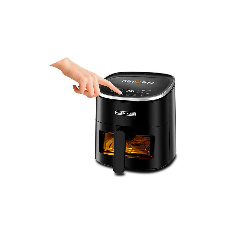 BLACK+DECKER Aerofry Digital Air Fryer, 1300W, 4.2 litres Capacity, Rapid Hot Air Circulation for Frying, Grilling, Baking and Broiling, Brushed Finish, Viewing Window - Black,