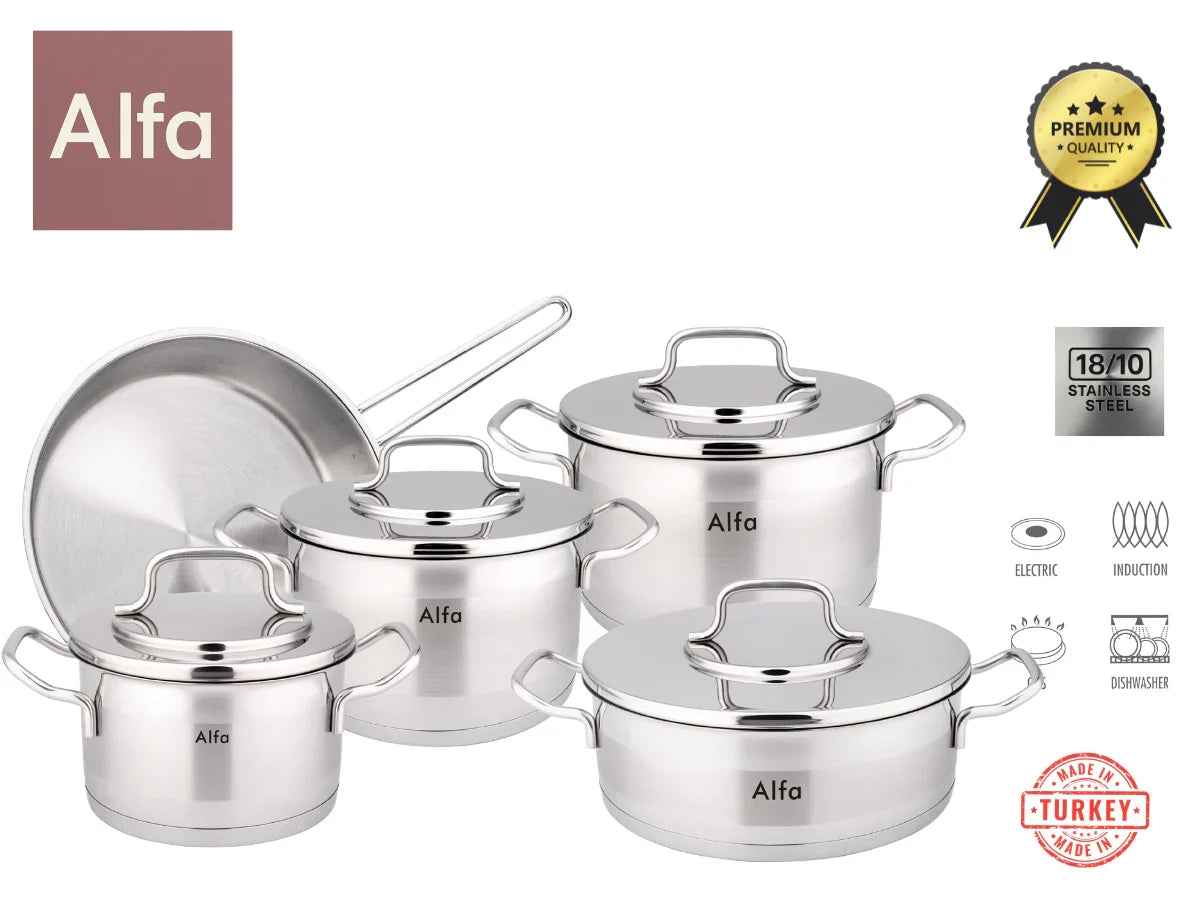 Alfa Premium 9-Piece 18/10 Stainless Steel Cookware Set – HM400 - Turkey
