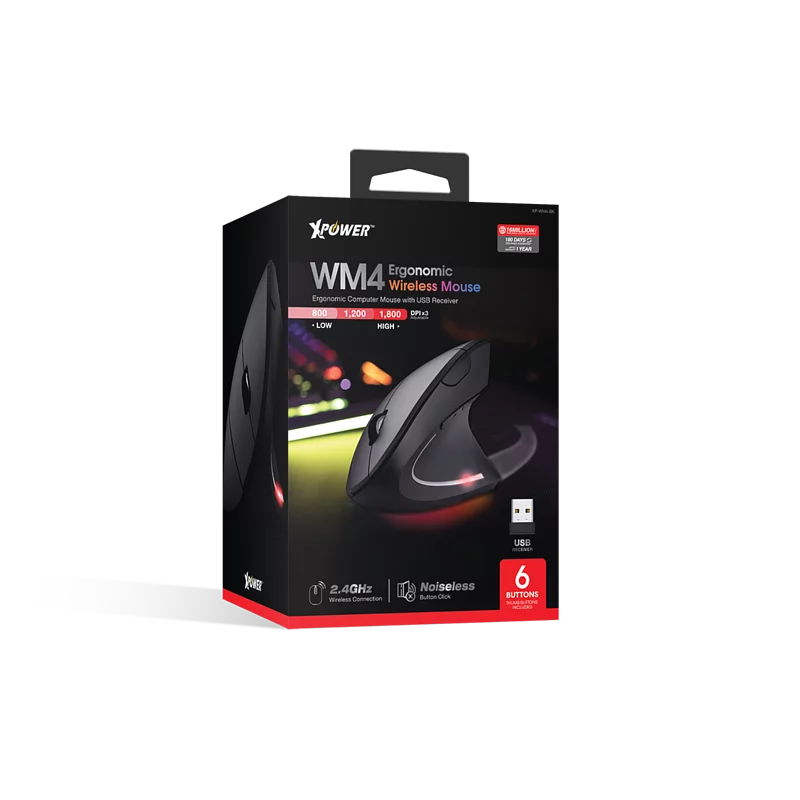 XPower WM4 Ergonomic Wireless Vertical Mouse 1800 DPI- Black-4895246602516