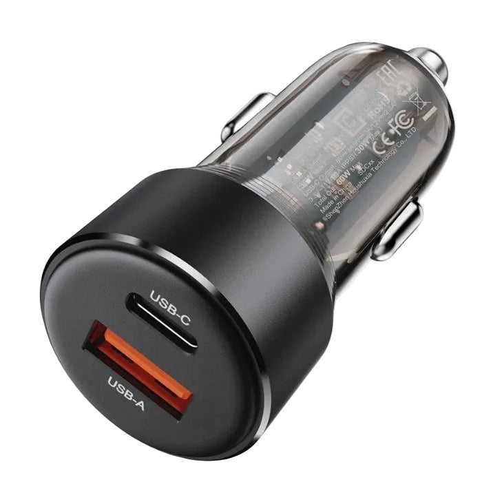 Acefast   B12 60W (USB-A+USB-C) dual-port car charger,black black