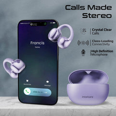 Promate AudioFit™ Open Ear Clip On TWS Earbuds w/ IntelliTouch,perple