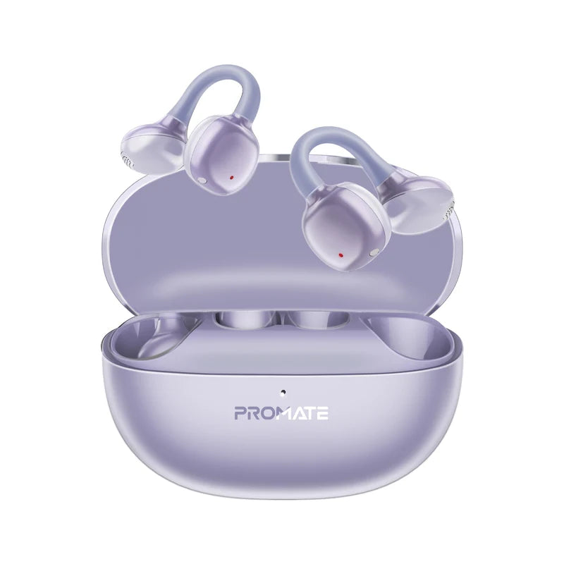 Promate AudioFit Open Ear Clip On TWS Earbuds w/ IntelliTouch , Smart Touch Contro,perple