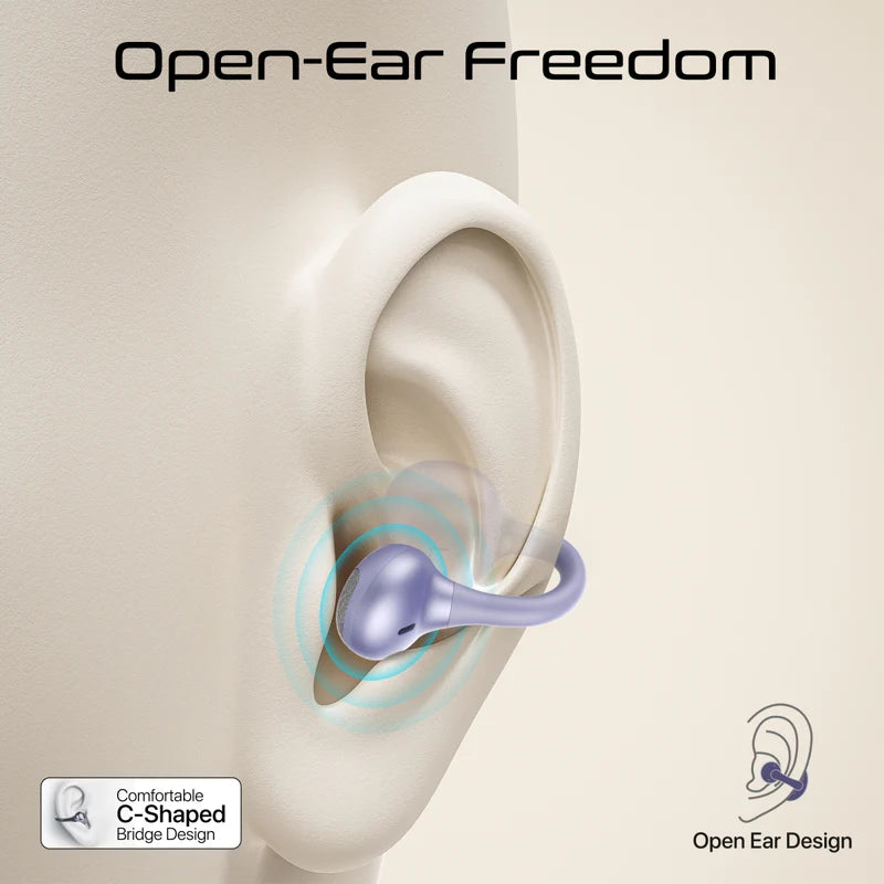 Promate AudioFit Open Ear Clip On TWS Earbuds w/ IntelliTouch , Smart Touch Contro,perple