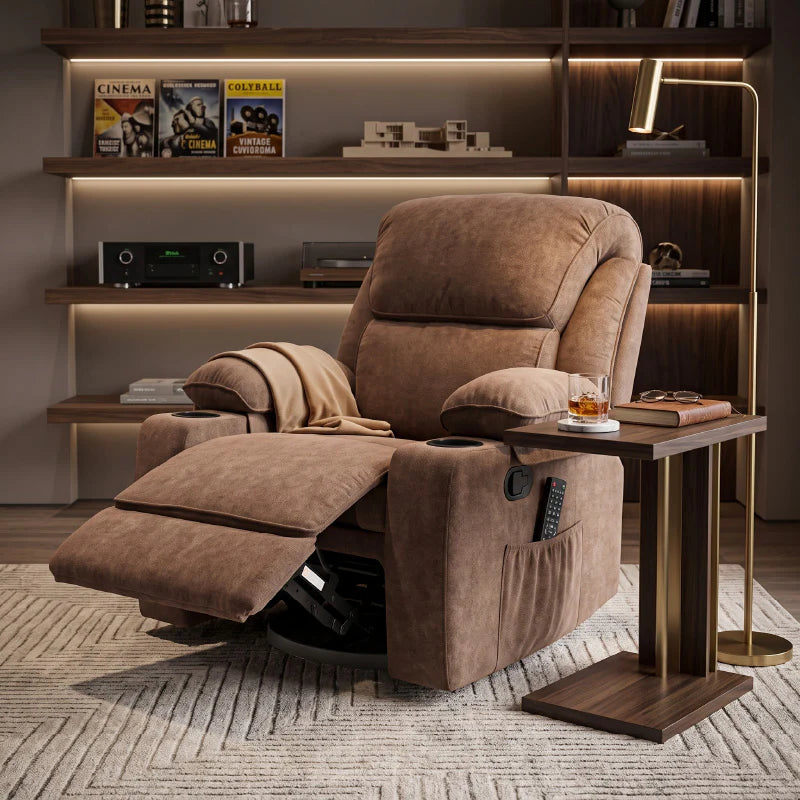 Black Bull Premium Sofa Swivel Rocker Recliner Size (H:110 W: 86 cm) – Fabric Brown