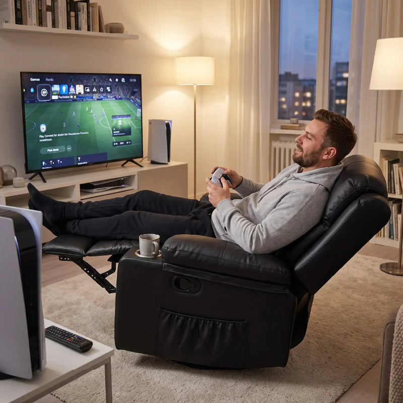 Black Bull Premium Sofa Swivel Rocker Recliner Size (H:107 W: 86 cm) – PU Black
