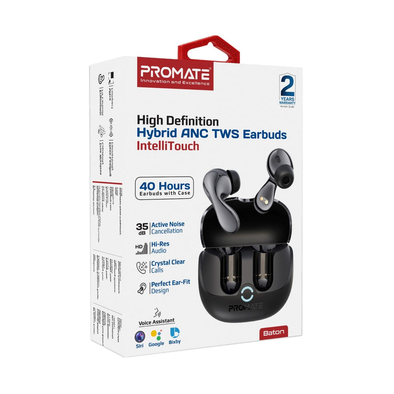 Promate High-Definition ANC TWS Earphones with intellitouch,Black