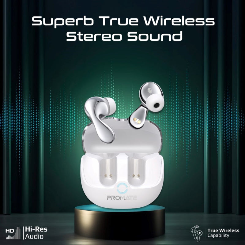 Promate High-Definition Hybrid ANC TWS Earbuds with intellitouch,White