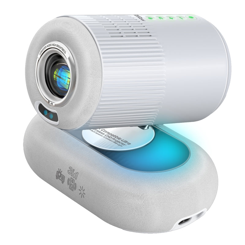 Promate 4K Compatible HD Wireless LCD Projector with Built-In Speaker & Ambient RGB light, 250 ANSi Brigthness,White