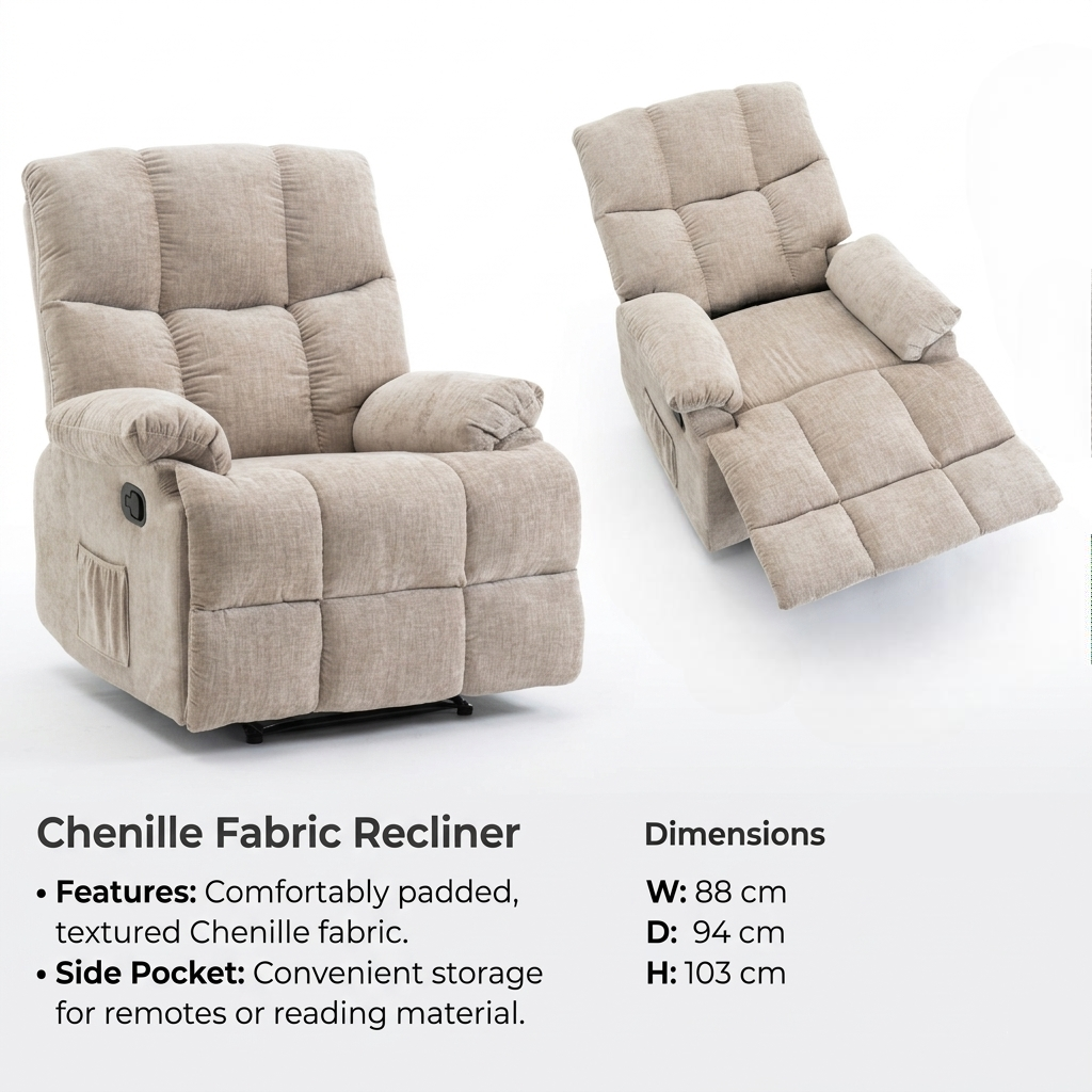 Lounge Recliner Sofa – Premium Chenille Fabric Comfort Design (88×94×103 cm) – Beige