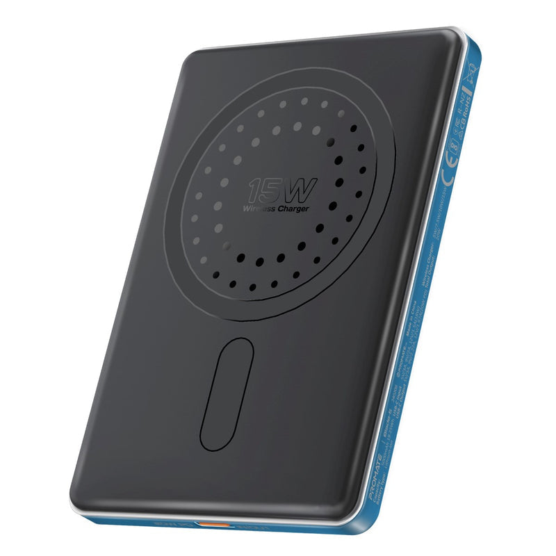 Promate 5000mAh Ultra-Slim Aluminum Crafted MagSafe Compatible Wireless Charging PowerBank,Blue