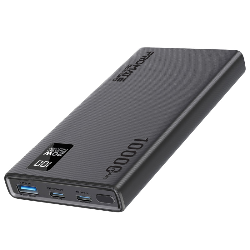 Promate Compact Smart Charging Power Bank with 20W PD Dual USB-C and 22.5W USB-A Ports,BLUE