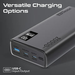 PROMATE Compact Smart Charging Power Bank with 20W PD Dual USB-C and 22.5W USB-A Ports,Black