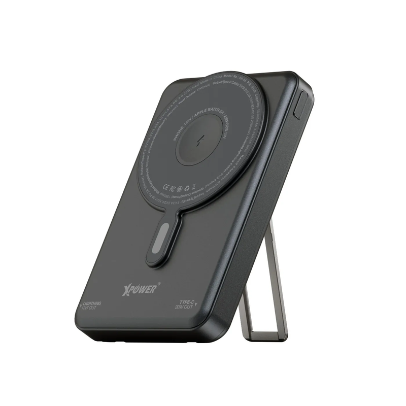 XPower M10R 7 in 1 10000mAh PD 3.0 Built-in Type-C PD/Lightning Cable + Wireless Charging + Power Bank with Stand - Black