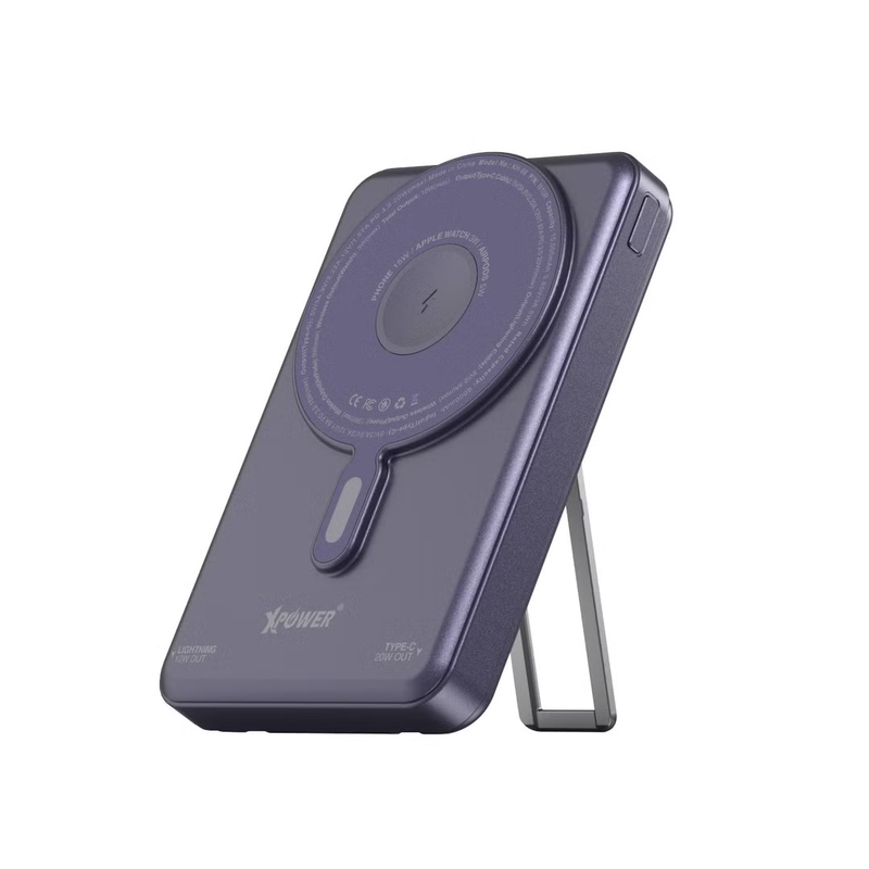 XPower M10R 7 in 1 10000mAh PD 3.0 Built-in Type-C PD/Lightning Cable + Wireless Charging + Power Bank with Stand - Purple - 4895246609713